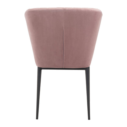 Set of Two Tufted Pink and Black Upholstered Velvet Wing Back Dining Side Chairs