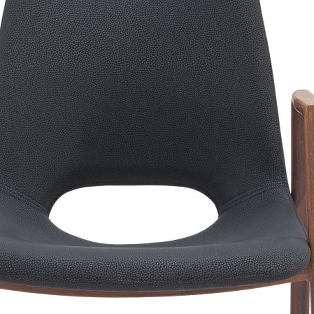 Set of Two Black And Brown Upholstered Faux Leather Open Back Dining Arm Chairs