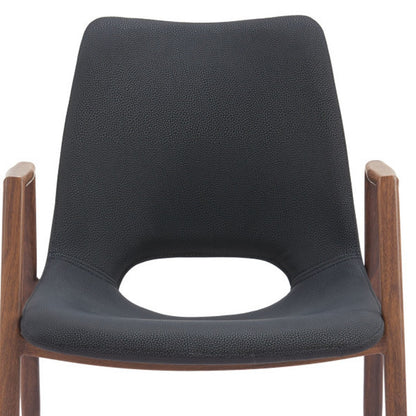 Set of Two Black And Brown Upholstered Faux Leather Open Back Dining Arm Chairs