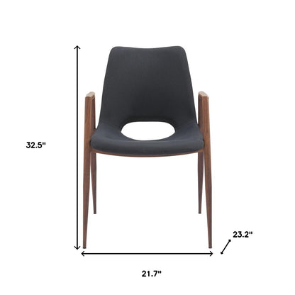 Set of Two Black And Brown Upholstered Faux Leather Open Back Dining Arm Chairs