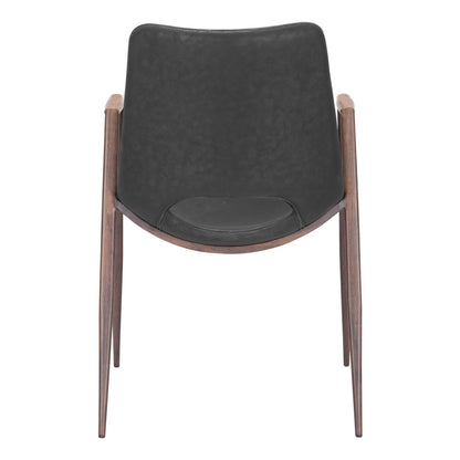 Set of Two Black And Brown Upholstered Faux Leather Open Back Dining Arm Chairs