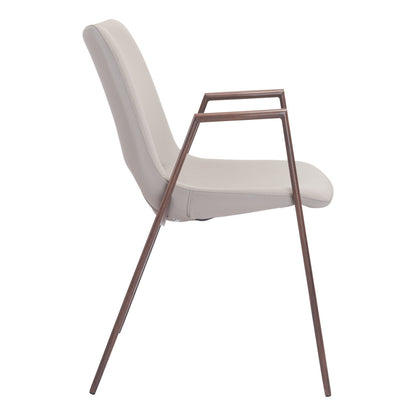 Set of Two Beige and Brown Upholstered Faux Leather Dining Arm Chairs