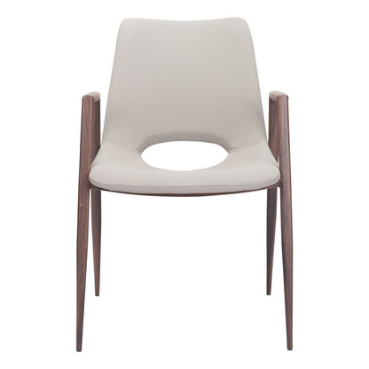 Set of Two Beige and Brown Upholstered Faux Leather Dining Arm Chairs