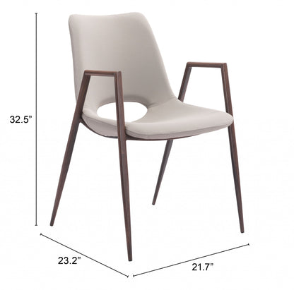 Set of Two Beige and Brown Upholstered Faux Leather Dining Arm Chairs