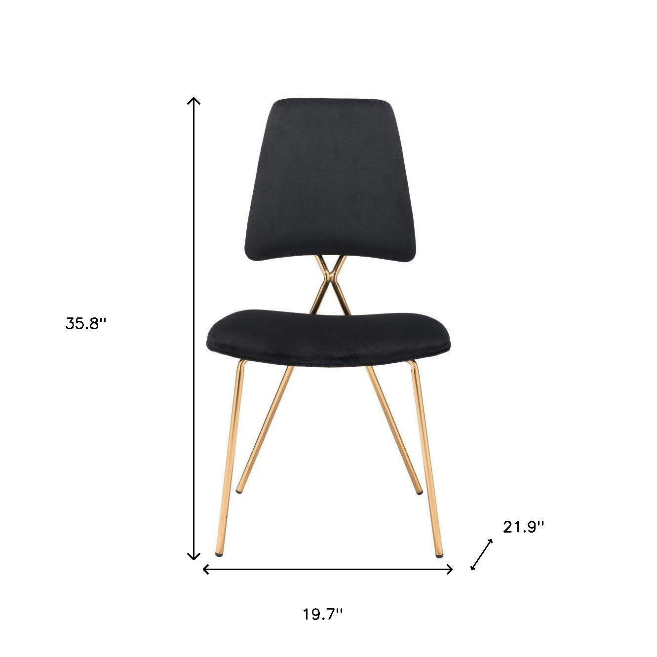 Set of Two Black And Gold Upholstered Velvet Open Back Dining Side Chairs
