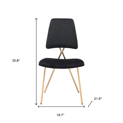 Set of Two Black And Gold Upholstered Velvet Open Back Dining Side Chairs