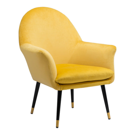 30" Yellow And Black And Gold Velvet And Upholstered Arm Chair