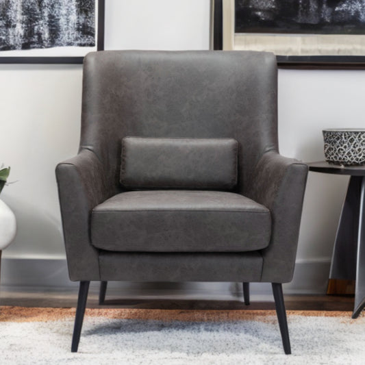 29" Black Faux Leather And Upholstered Arm Chair And Toss Pillow