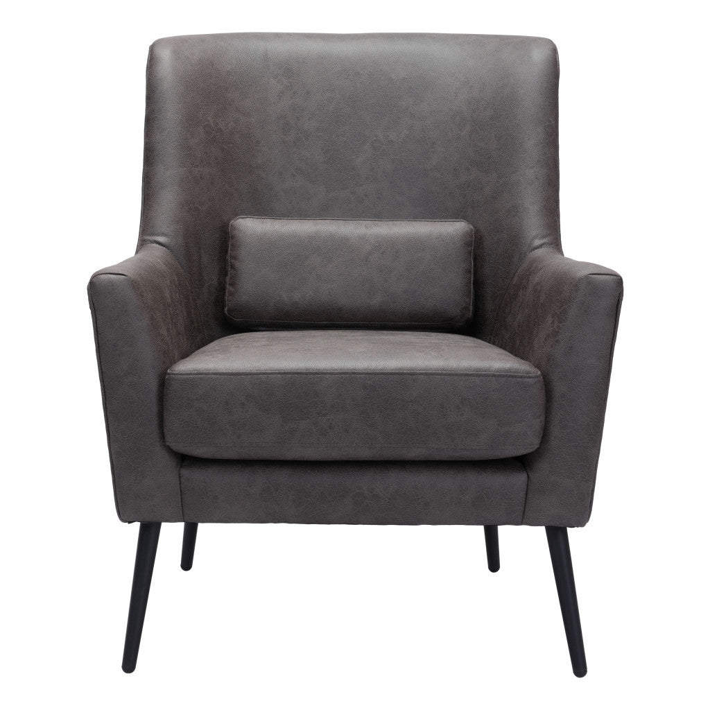 29" Black Faux Leather And Upholstered Arm Chair And Toss Pillow