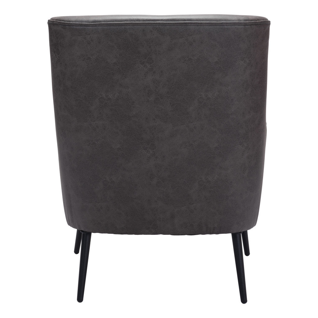 29" Black Faux Leather And Upholstered Arm Chair And Toss Pillow