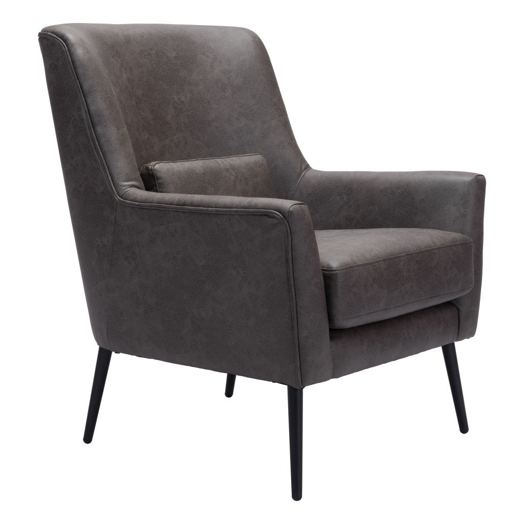 29" Black Faux Leather And Upholstered Arm Chair And Toss Pillow