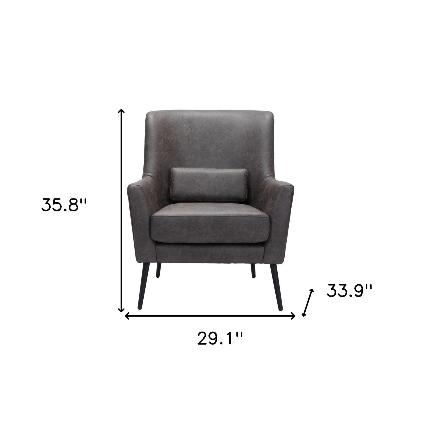 29" Black Faux Leather And Upholstered Arm Chair And Toss Pillow