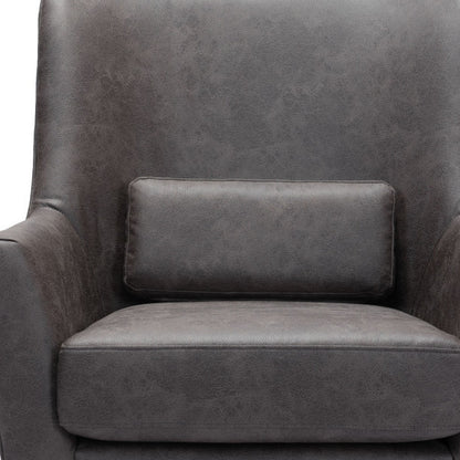 29" Black Faux Leather And Upholstered Arm Chair And Toss Pillow