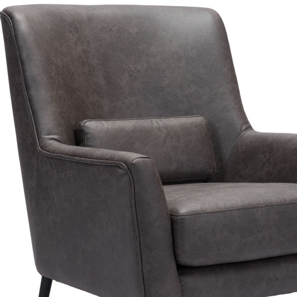 29" Black Faux Leather And Upholstered Arm Chair And Toss Pillow