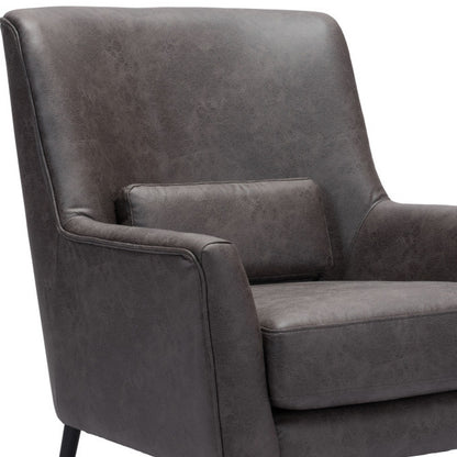 29" Black Faux Leather And Upholstered Arm Chair And Toss Pillow