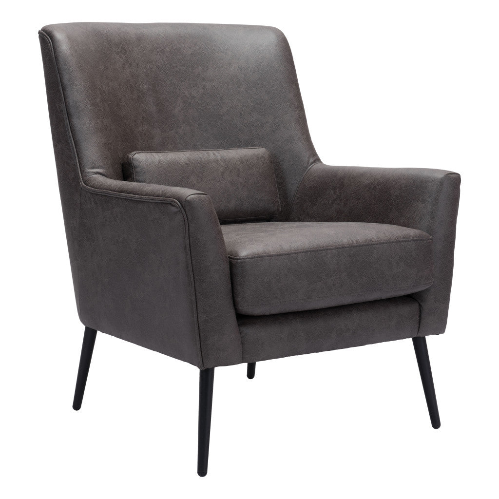 29" Black Faux Leather And Upholstered Arm Chair And Toss Pillow