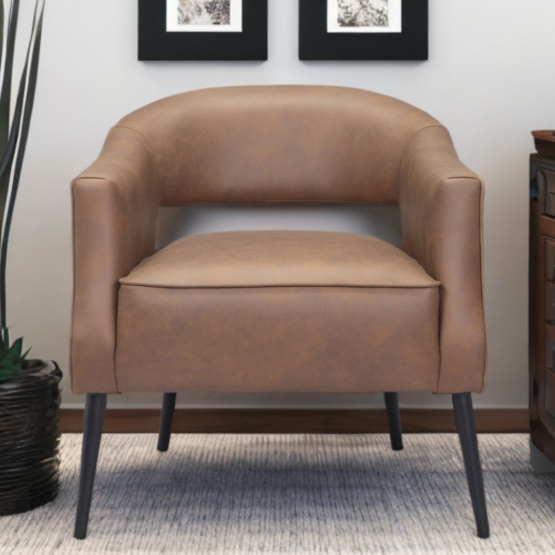 27" Brown And Black Faux Leather And Upholstered Club Chair