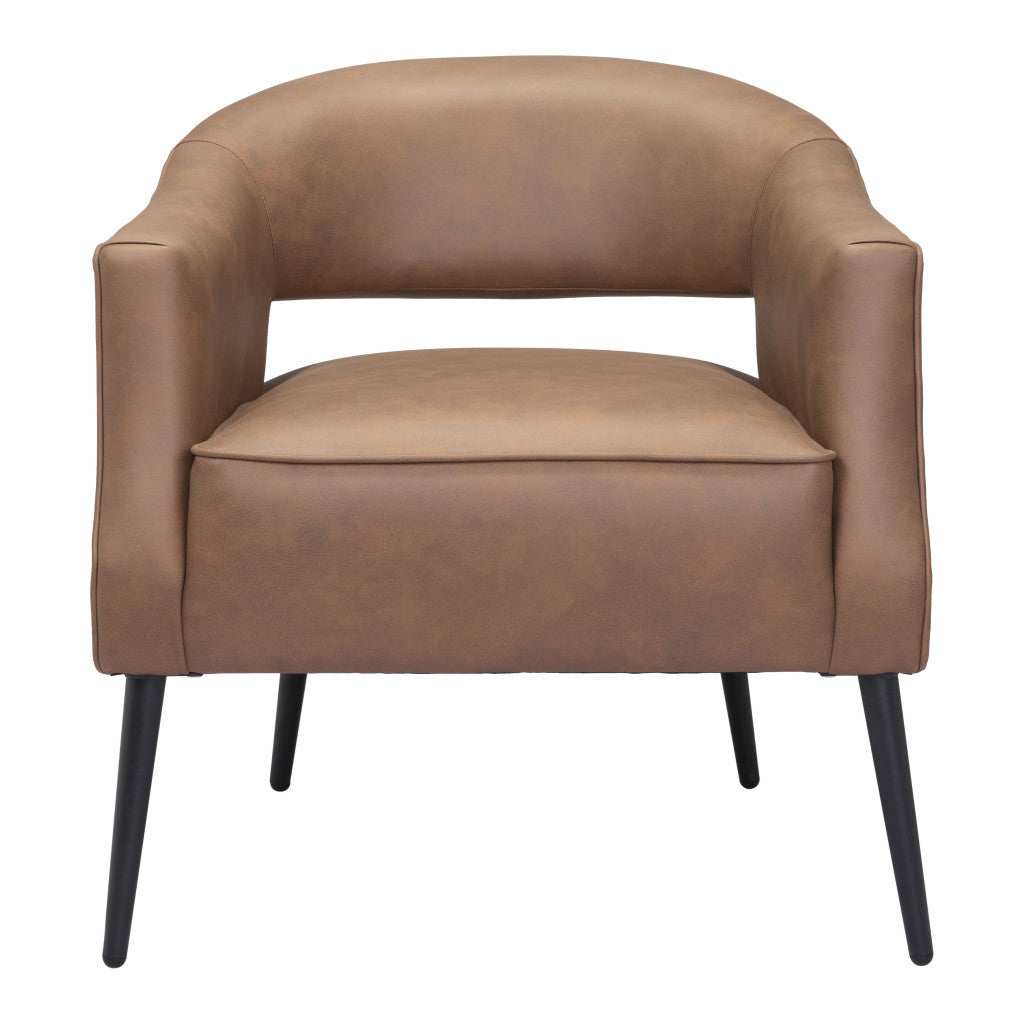 27" Brown And Black Faux Leather And Upholstered Club Chair