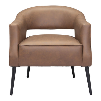 27" Brown And Black Faux Leather And Upholstered Club Chair