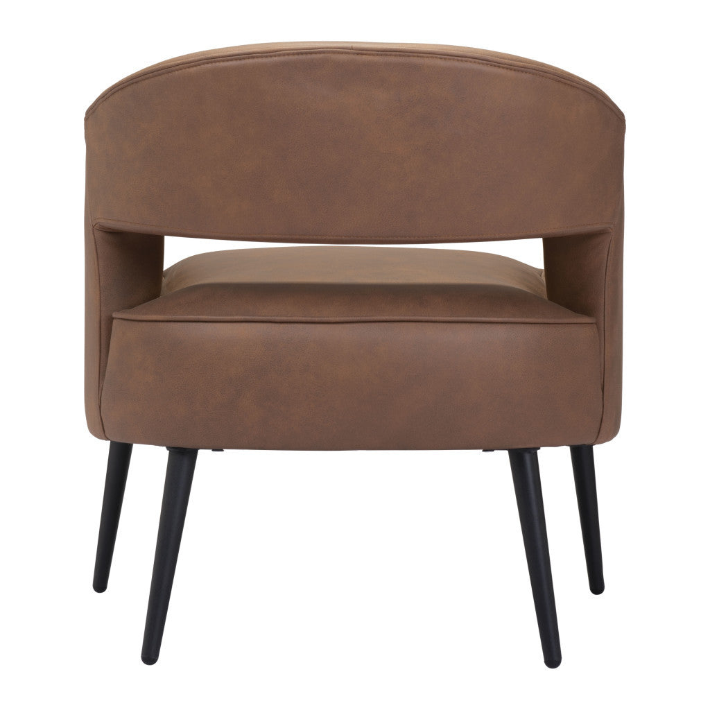 27" Brown And Black Faux Leather And Upholstered Club Chair