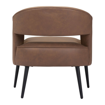 27" Brown And Black Faux Leather And Upholstered Club Chair