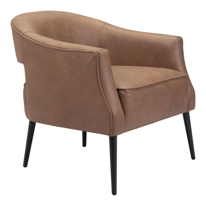 27" Brown And Black Faux Leather And Upholstered Club Chair