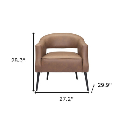 27" Brown And Black Faux Leather And Upholstered Club Chair