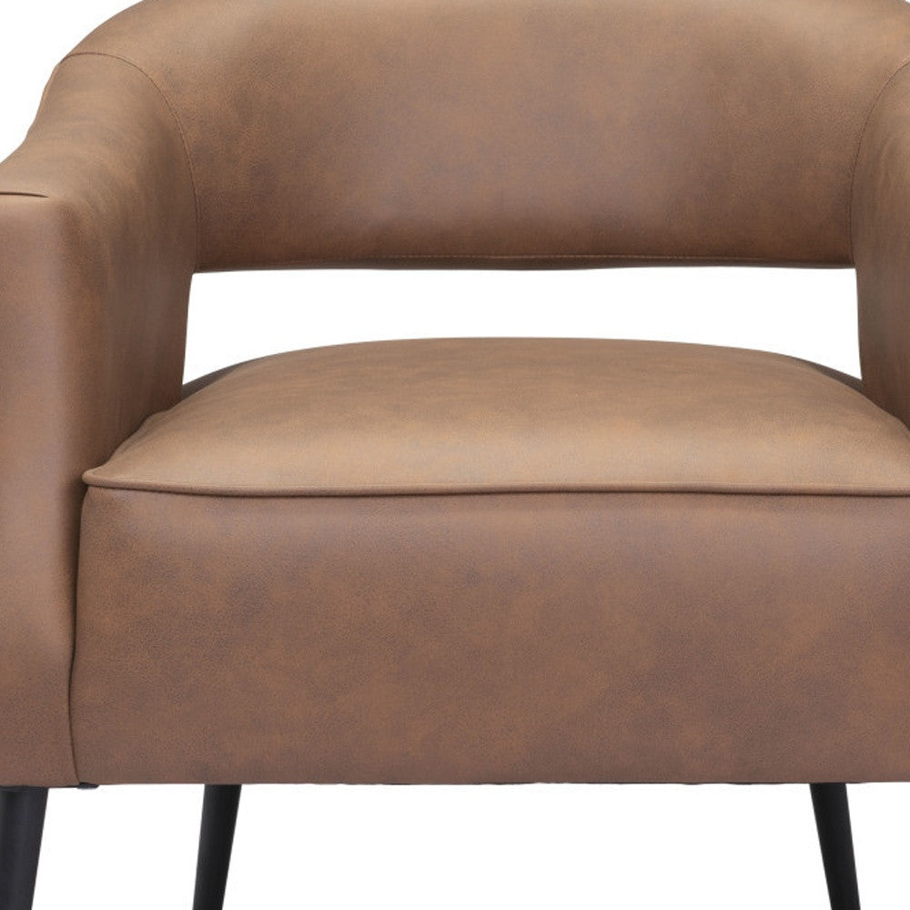 27" Brown And Black Faux Leather And Upholstered Club Chair