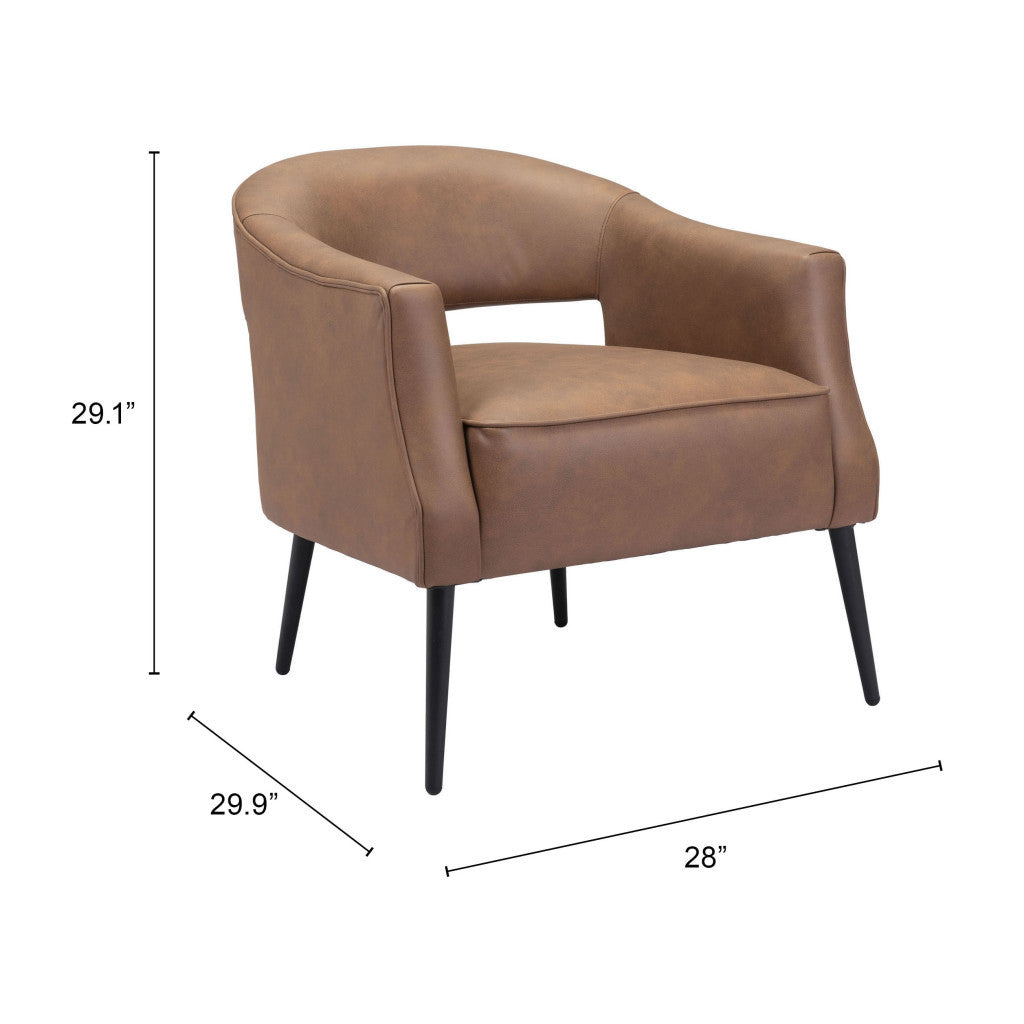 27" Brown And Black Faux Leather And Upholstered Club Chair