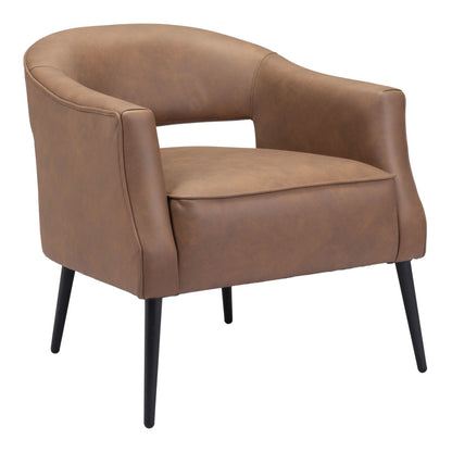 27" Brown And Black Faux Leather And Upholstered Club Chair