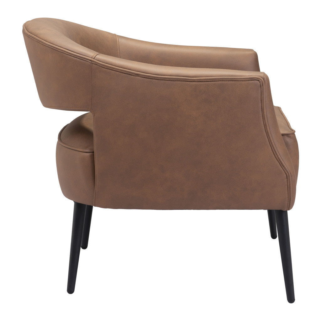 27" Brown And Black Faux Leather And Upholstered Club Chair