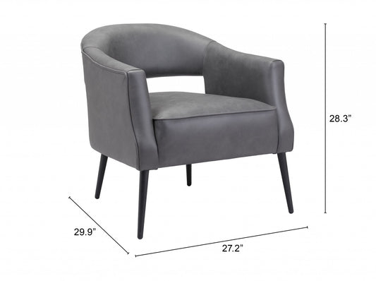 27" Gray And Gold Faux Leather And Upholstered Arm Chair