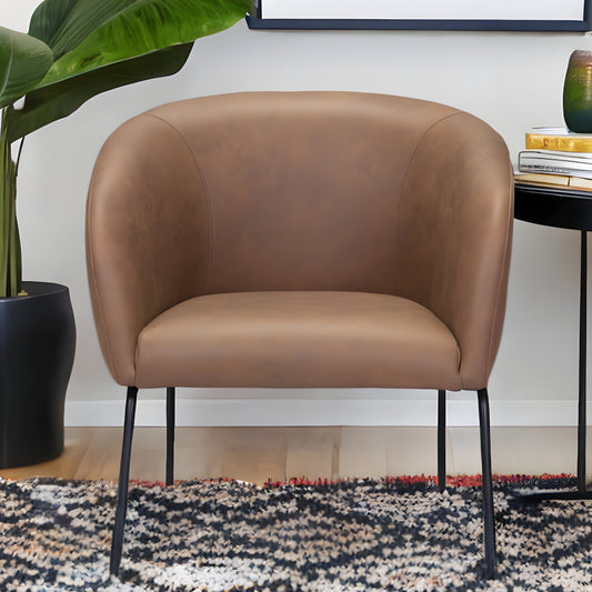28" Brown And Black Faux Leather And Upholstered Club Chair