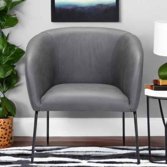28" Gray And Black Faux Leather And Upholstered Club Chair