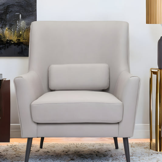 29" Gray And Black Faux Leather And Upholstered Arm Chair And Toss Pillow