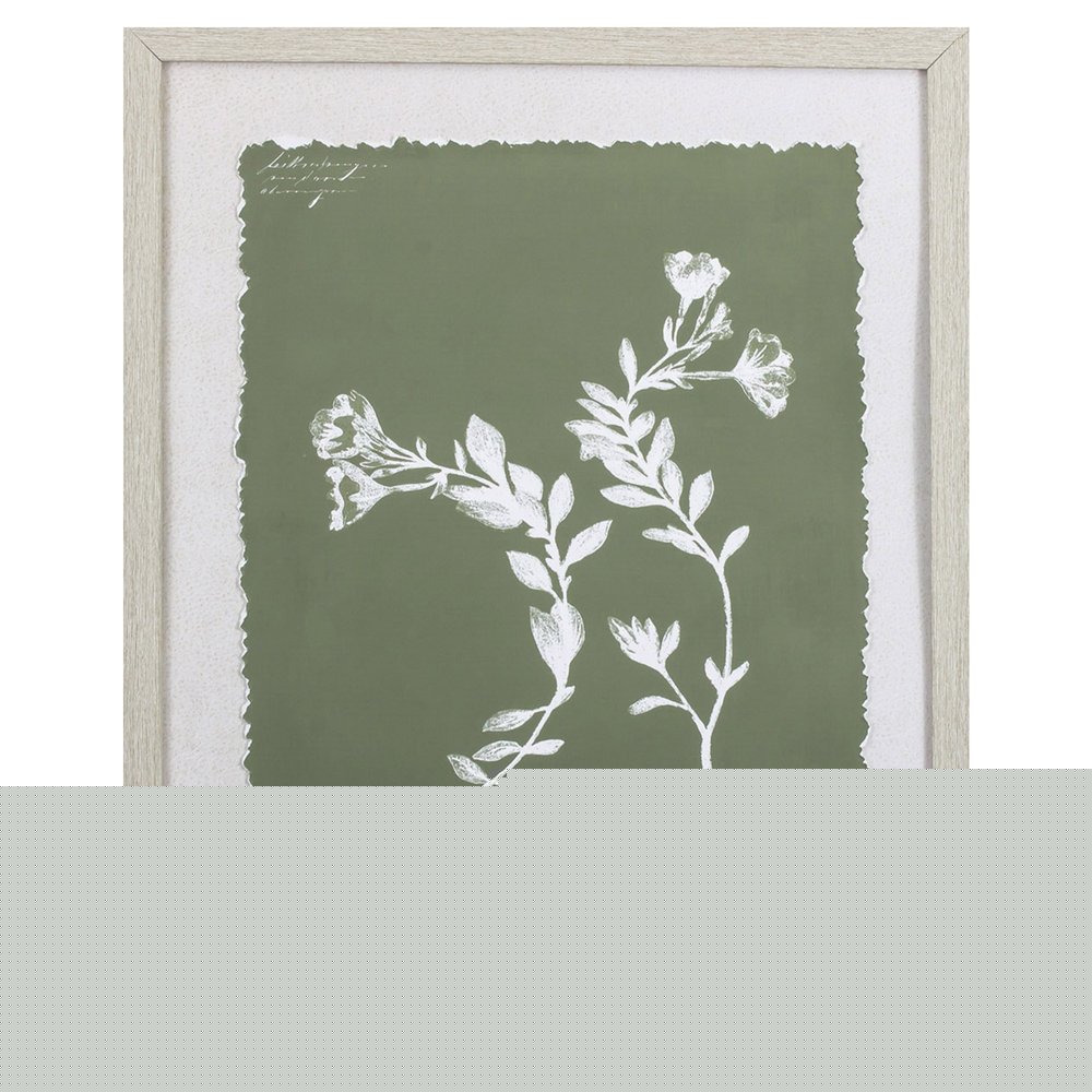 Moss Green and White Botanical Flowers 1 Wall Art