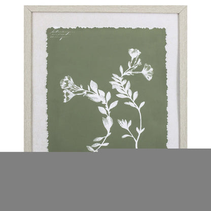 Moss Green and White Botanical Flowers 1 Wall Art
