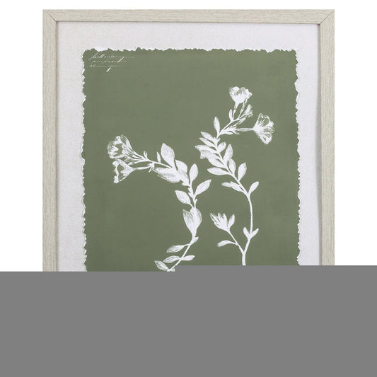 Moss Green and White Botanical Flowers 1 Wall Art