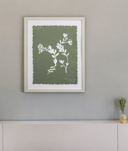 Moss Green and White Botanical Flowers 1 Wall Art