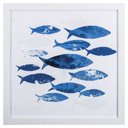 27" x 27" Marble Blue School of Fish Framed Wall Art