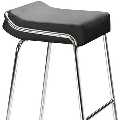 Set of Two 32" Black And Silver Faux Leather And Steel Backless Bar Height Bar Chairs