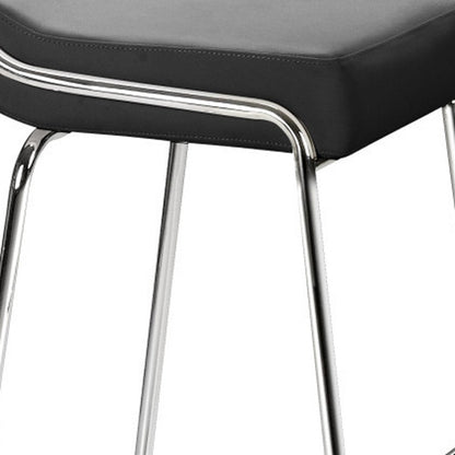 Set of Two 32" Black And Silver Faux Leather And Steel Backless Bar Height Bar Chairs