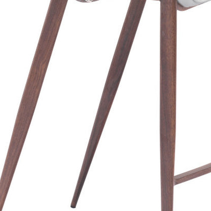 Set of Two 30" White And Brown Steel Low Back Bar Height Bar Chairs