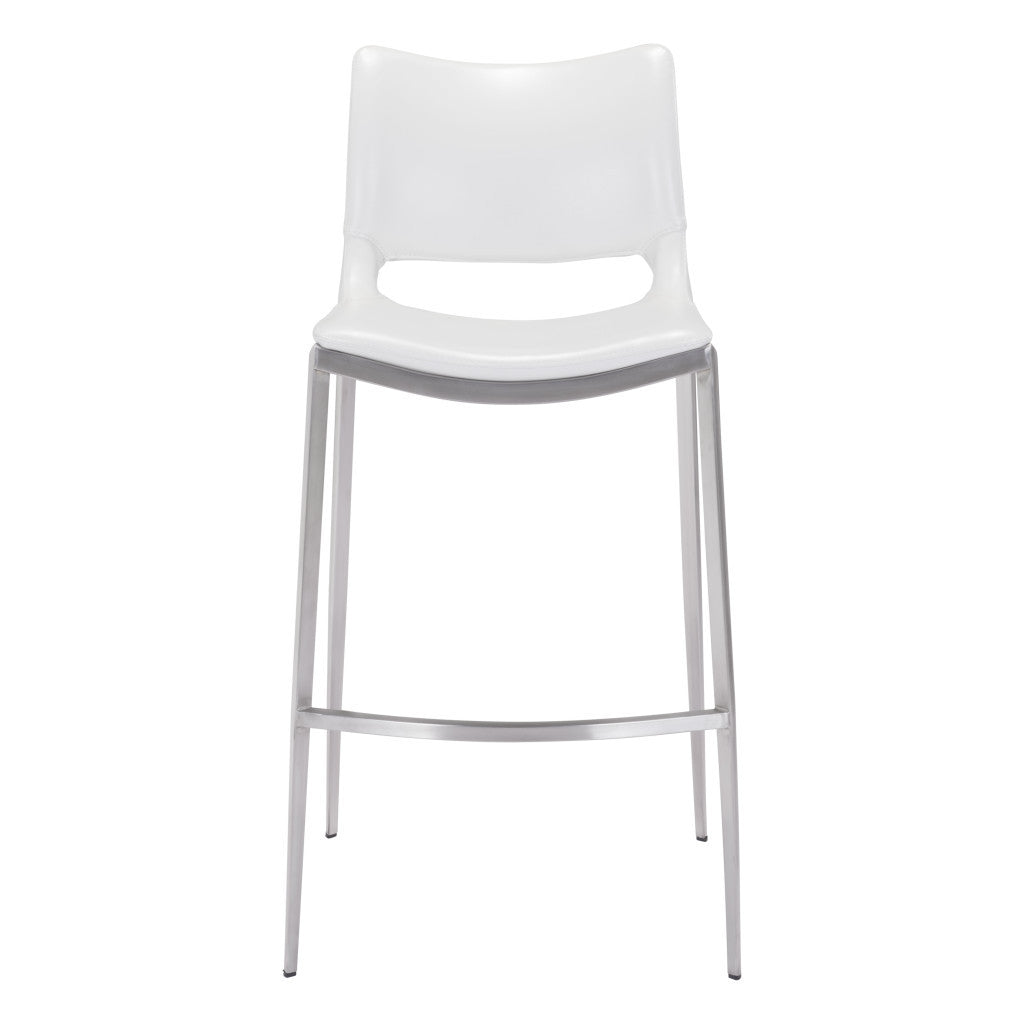 Set of Two 29" White And Silver Steel Low Back Bar Height Bar Chairs