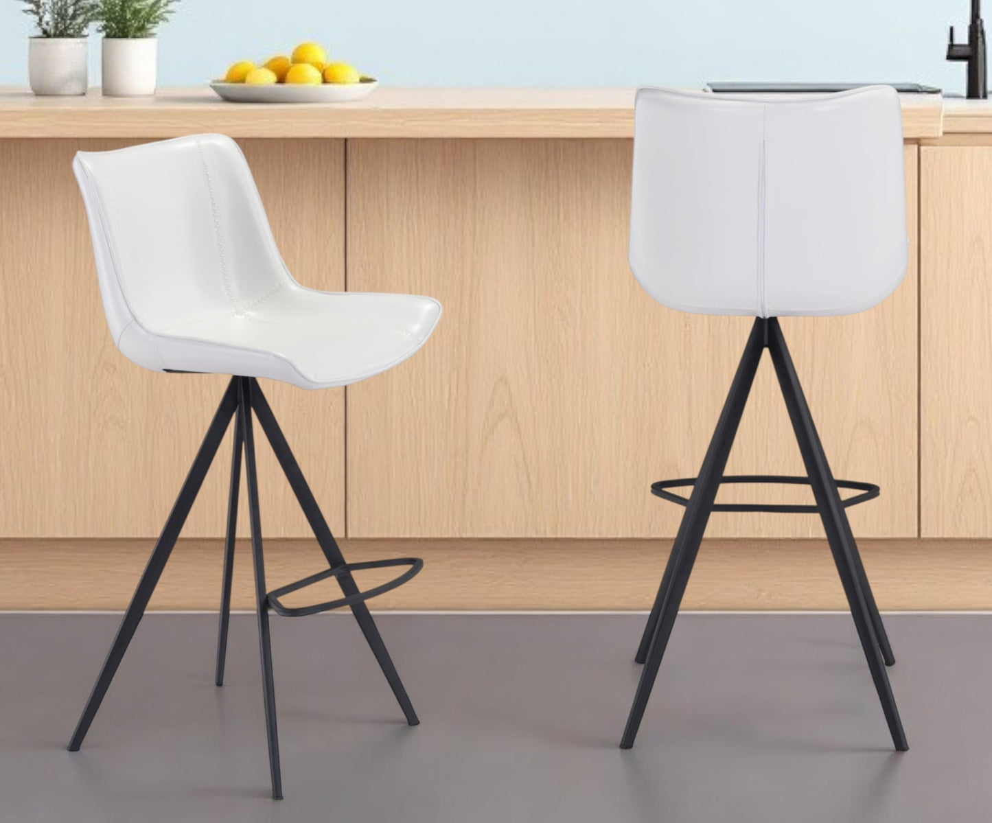 Set of Two 29" White And Black Steel Low Back Bar Height Bar Chairs
