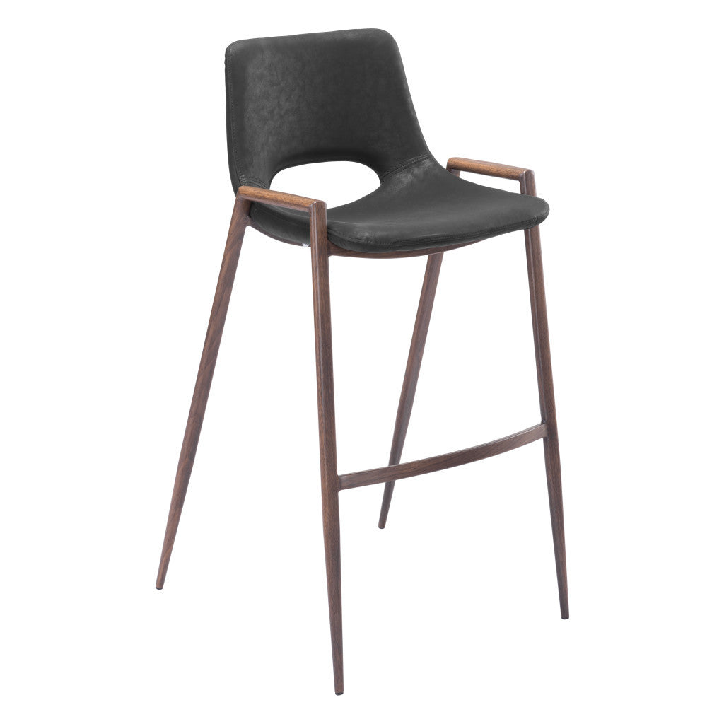Set of Two 29 " Black And Brown Steel Low Back Bar Height Bar Chairs