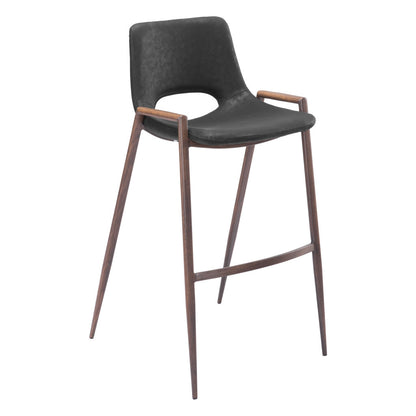Set of Two 29 " Black And Brown Steel Low Back Bar Height Bar Chairs