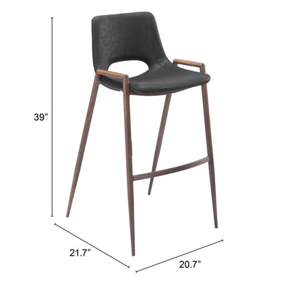 Set of Two 29 " Black And Brown Steel Low Back Bar Height Bar Chairs