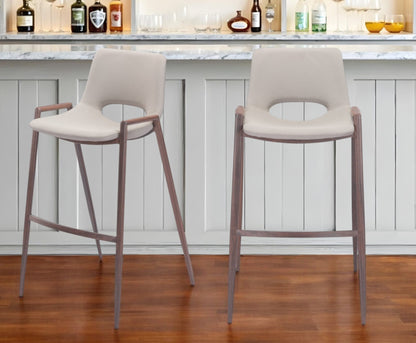 Set of Two 29 " Beige And Brown Steel Low Back Bar Height Bar Chairs
