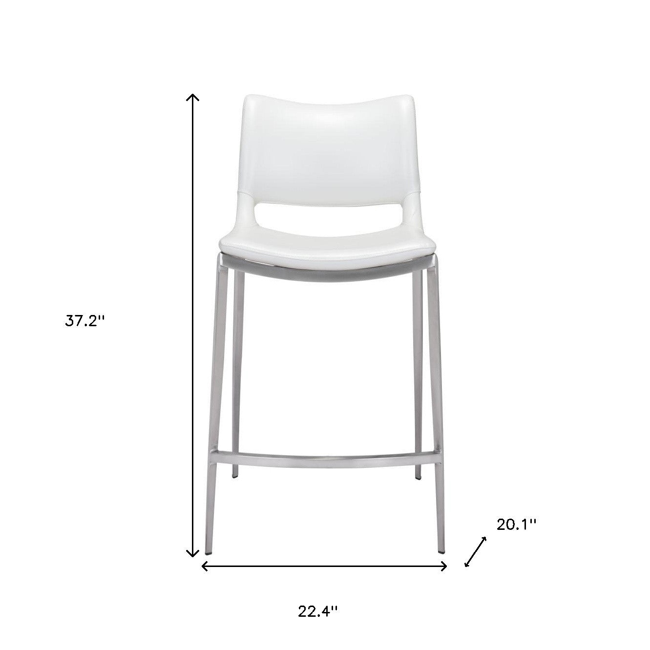 Set of Two 25" White And Silver Steel Low Back Counter Height Bar Chairs